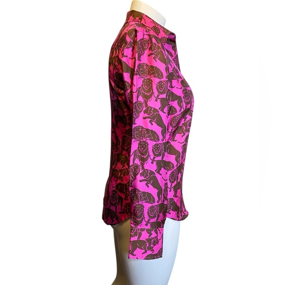 J.Crew Collection silk shirt sleepy lions Fuchsia Women’s Size 6 NWT - Picture 3 of 16